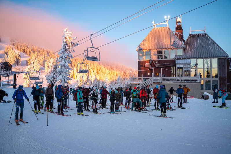 Racers gathered at the Mt. Ashland lodge at sunrise